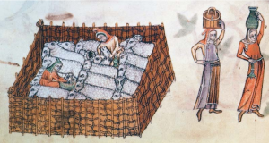 Sheep pen, from the Luttrell Psalter, c. 1320-40
